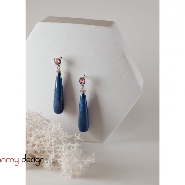 Hoa tai bạc phối đá Tourmaline và Lapis Lazuli